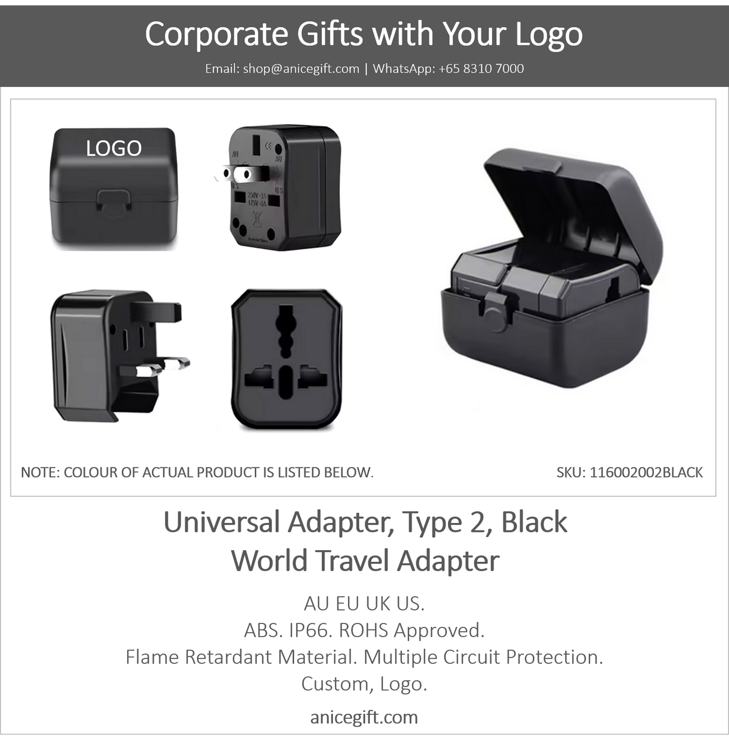 Universal Adapter, Type 2, Black