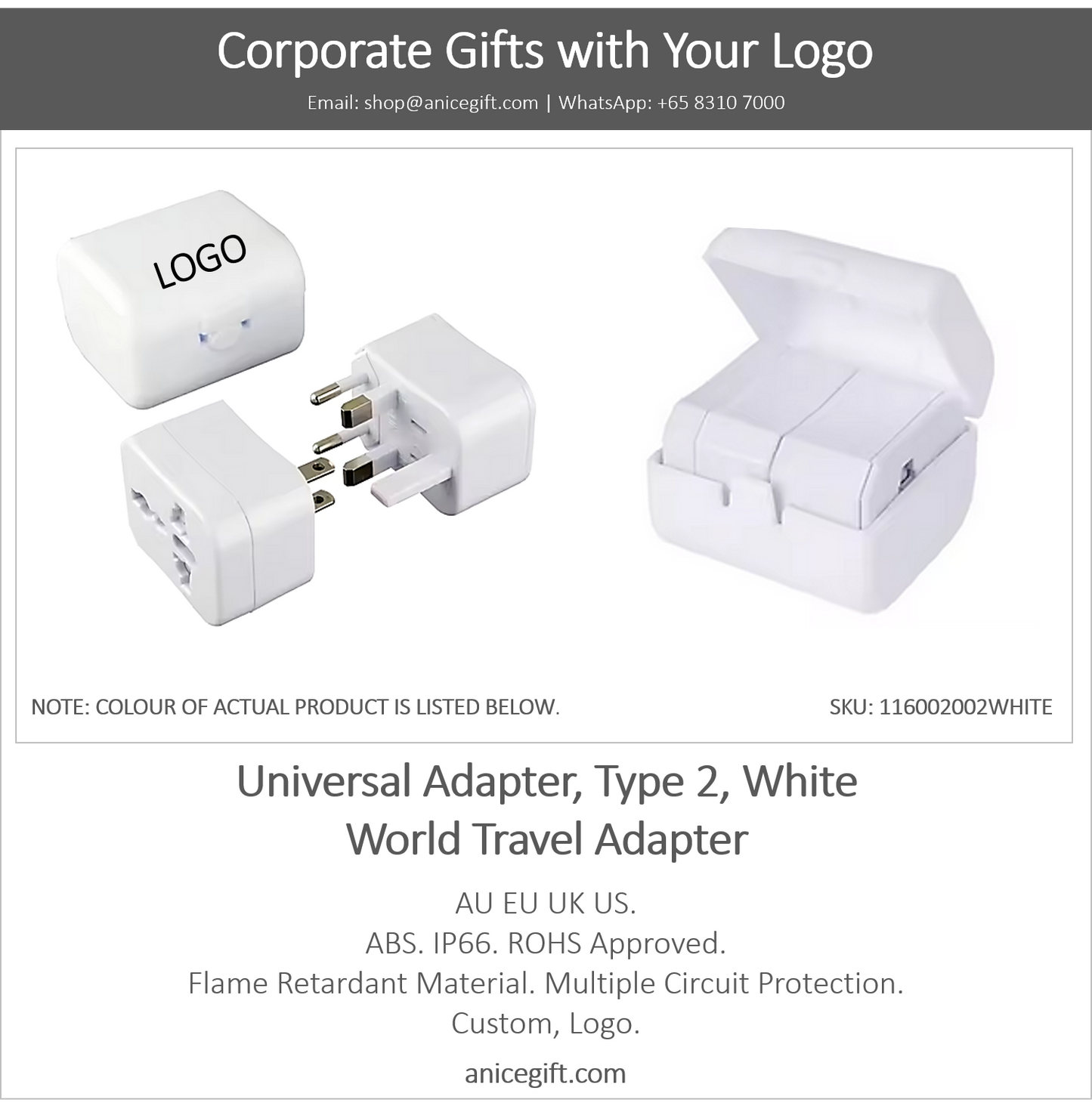 Universal Adapter, Type 2, White