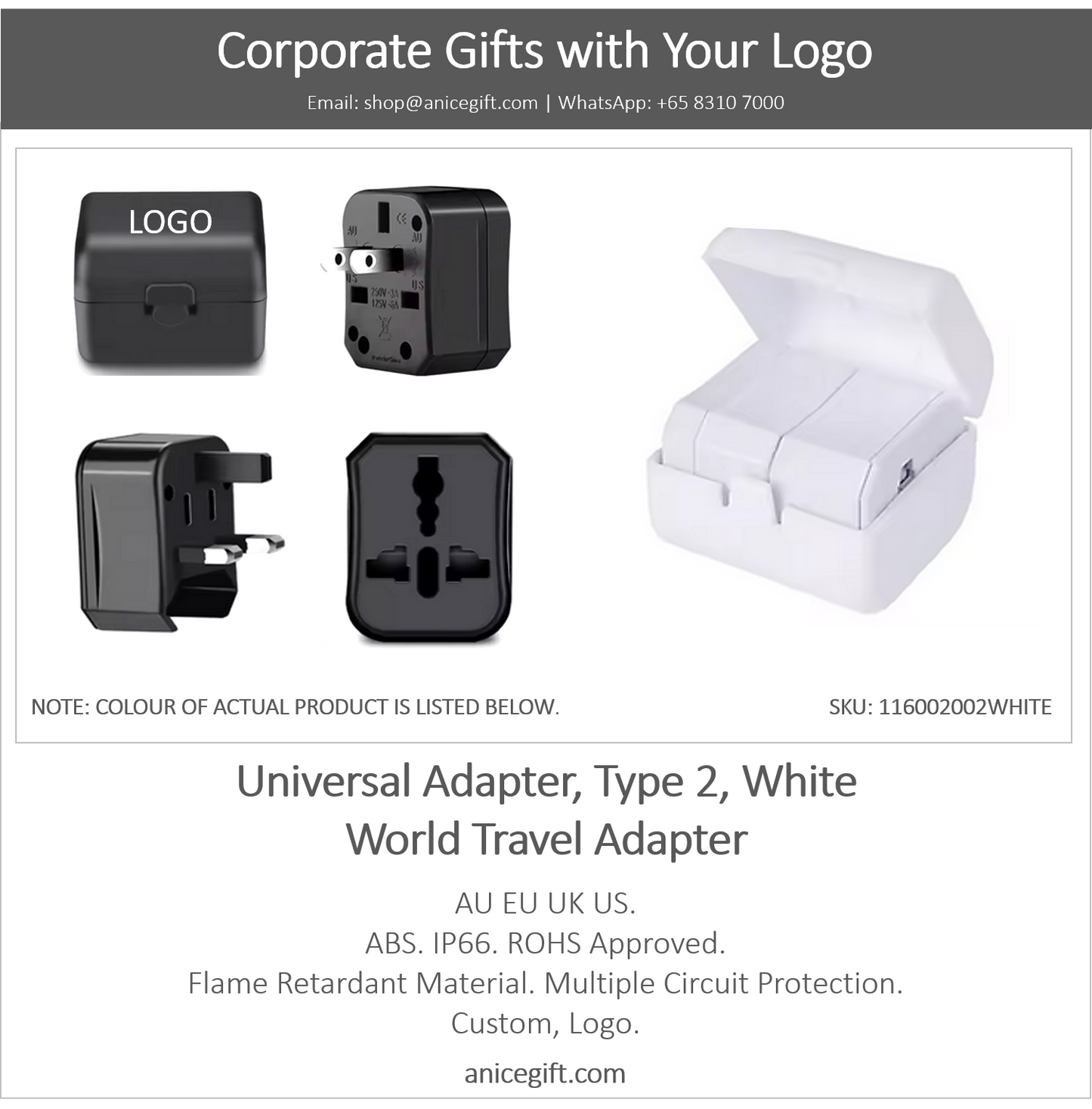 Universal Adapter, Type 2, White