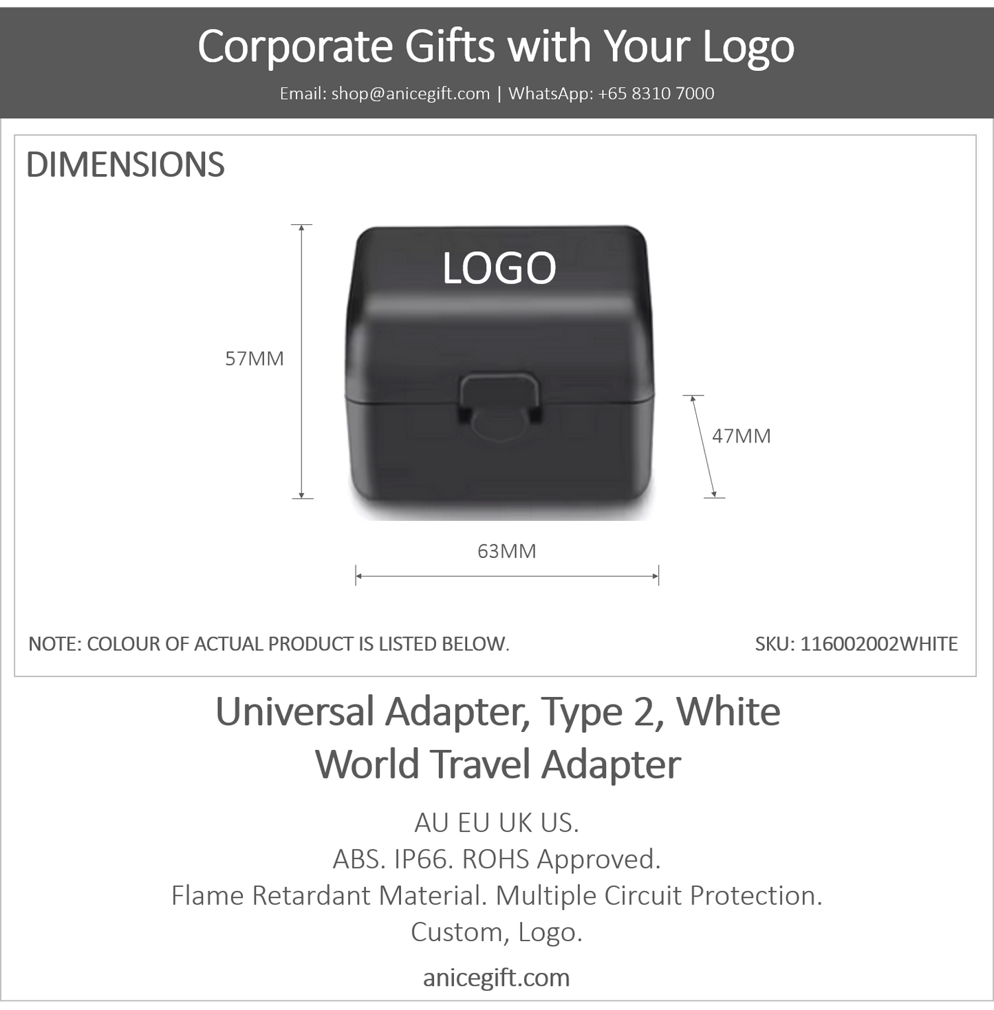Universal Adapter, Type 2, White