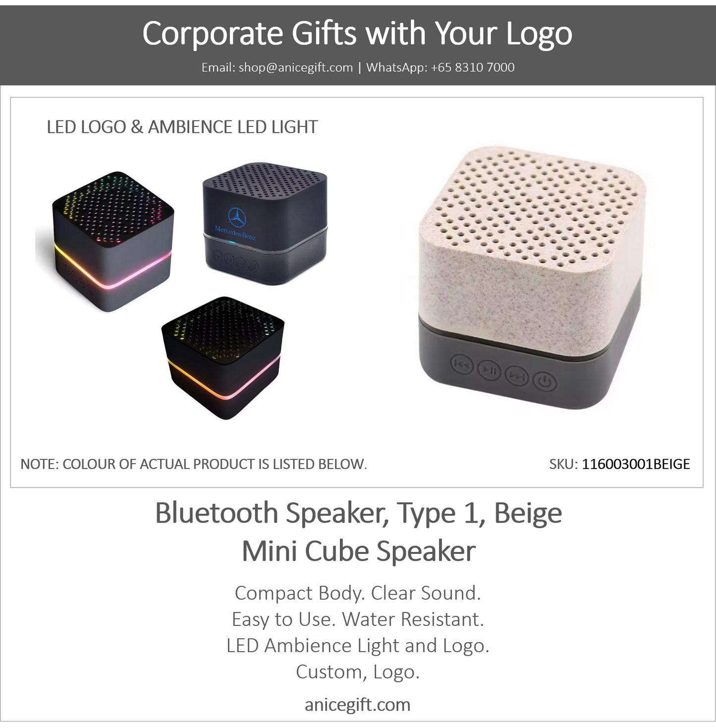 Bluetooth Speaker, Type 1, Beige | Mini Cube Speaker