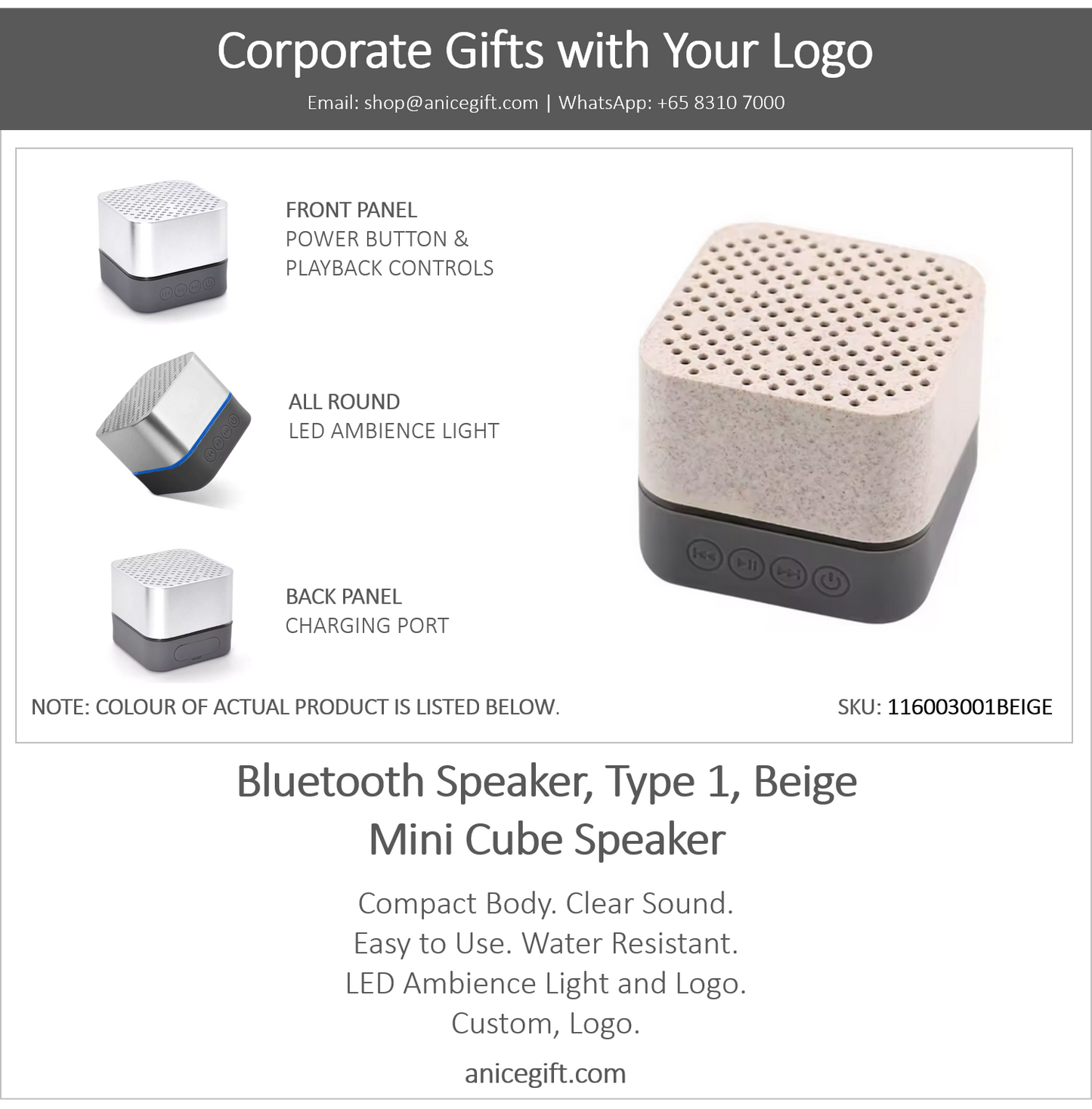 Bluetooth Speaker, Type 1, Beige | Mini Cube Speaker