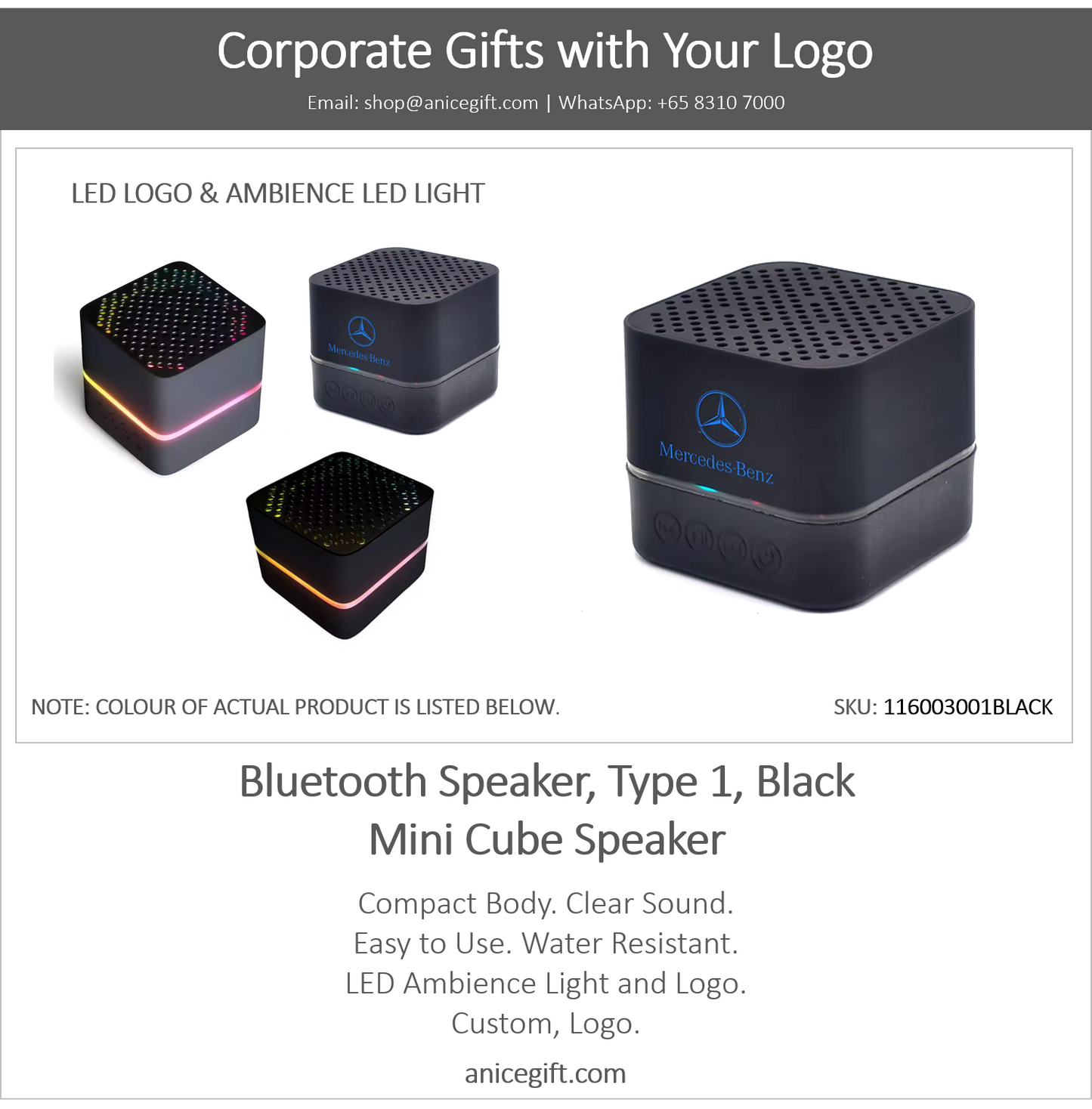 Bluetooth Speaker, Type 1, Black | Mini Cube Speaker