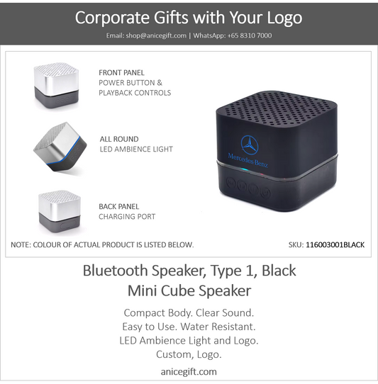 Bluetooth Speaker, Type 1, Black | Mini Cube Speaker