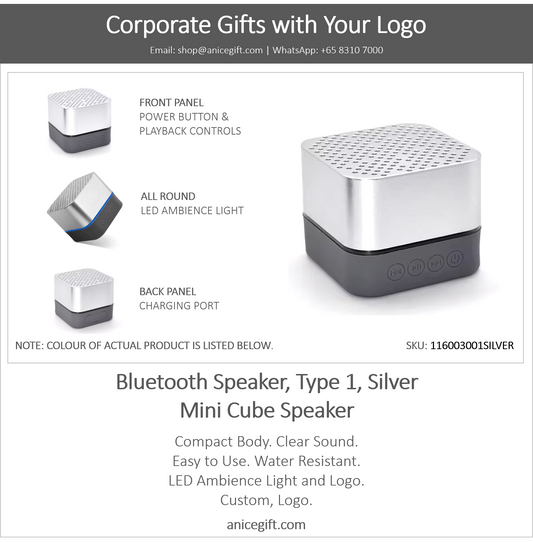 Bluetooth Speaker, Type 1, Silver | Mini Cube Speaker