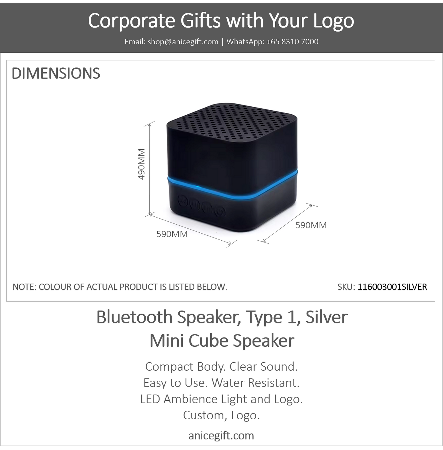 Bluetooth Speaker, Type 1, Silver | Mini Cube Speaker