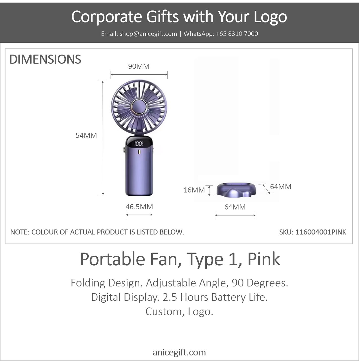 Portable Fan, Type 1, Pink