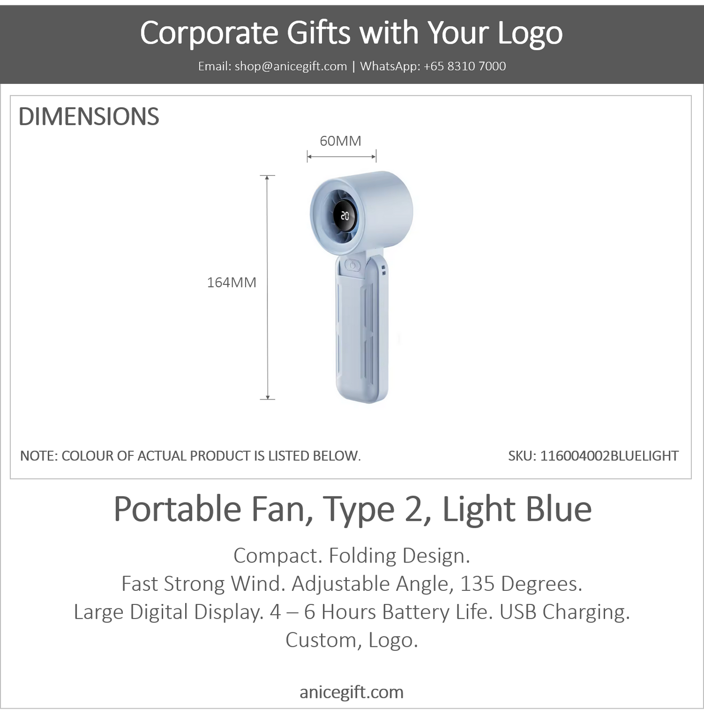 Portable Fan, Type 2, LIght Blue