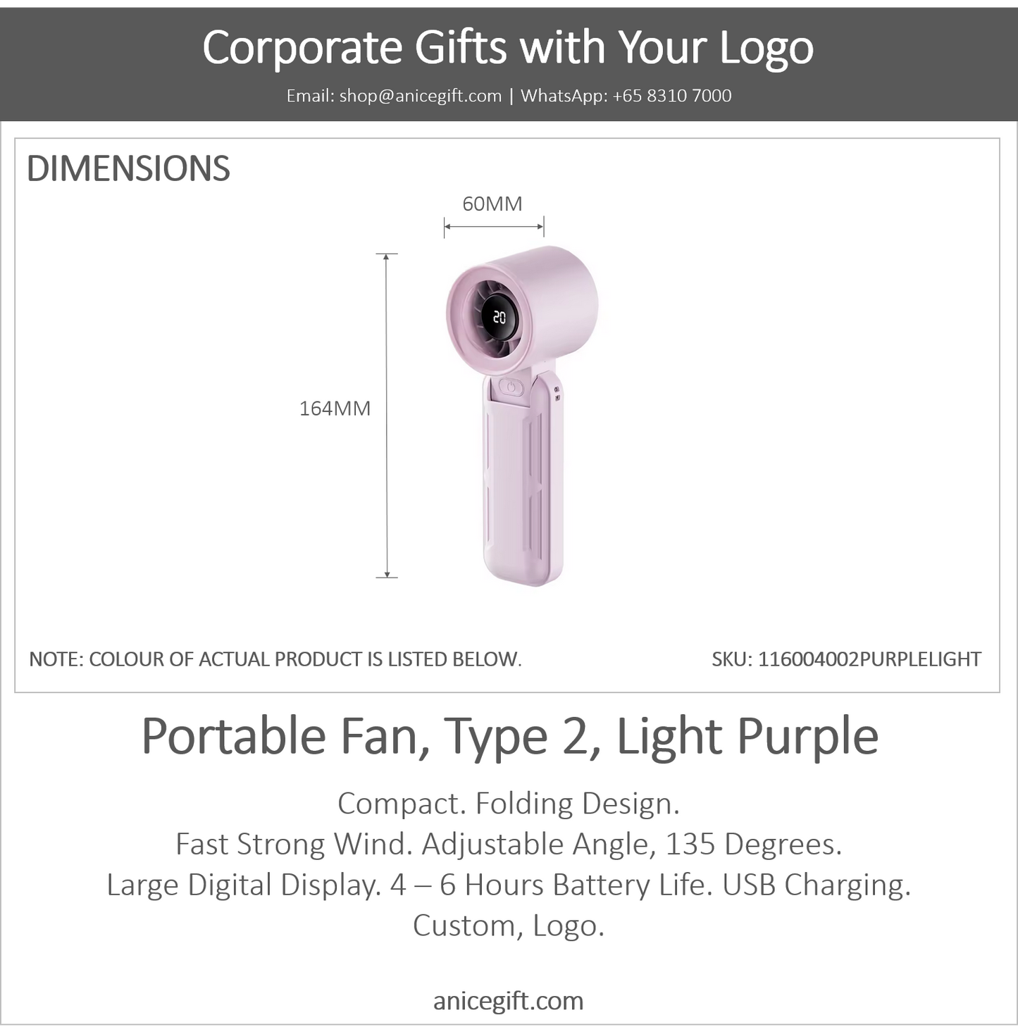 Portable Fan, Type 2, Light Purple