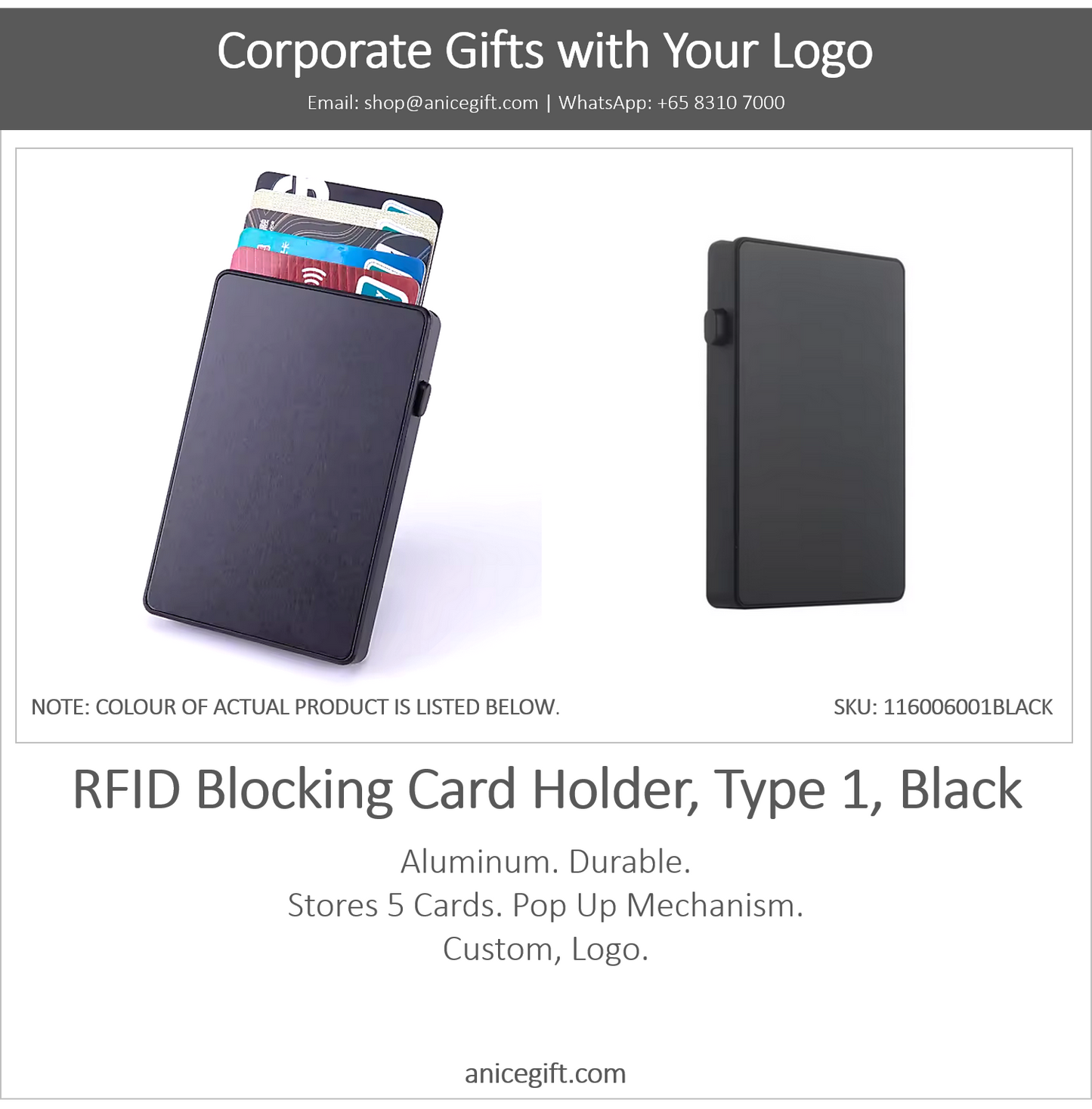 RFID Blocking Card Holder, Type 1, Black