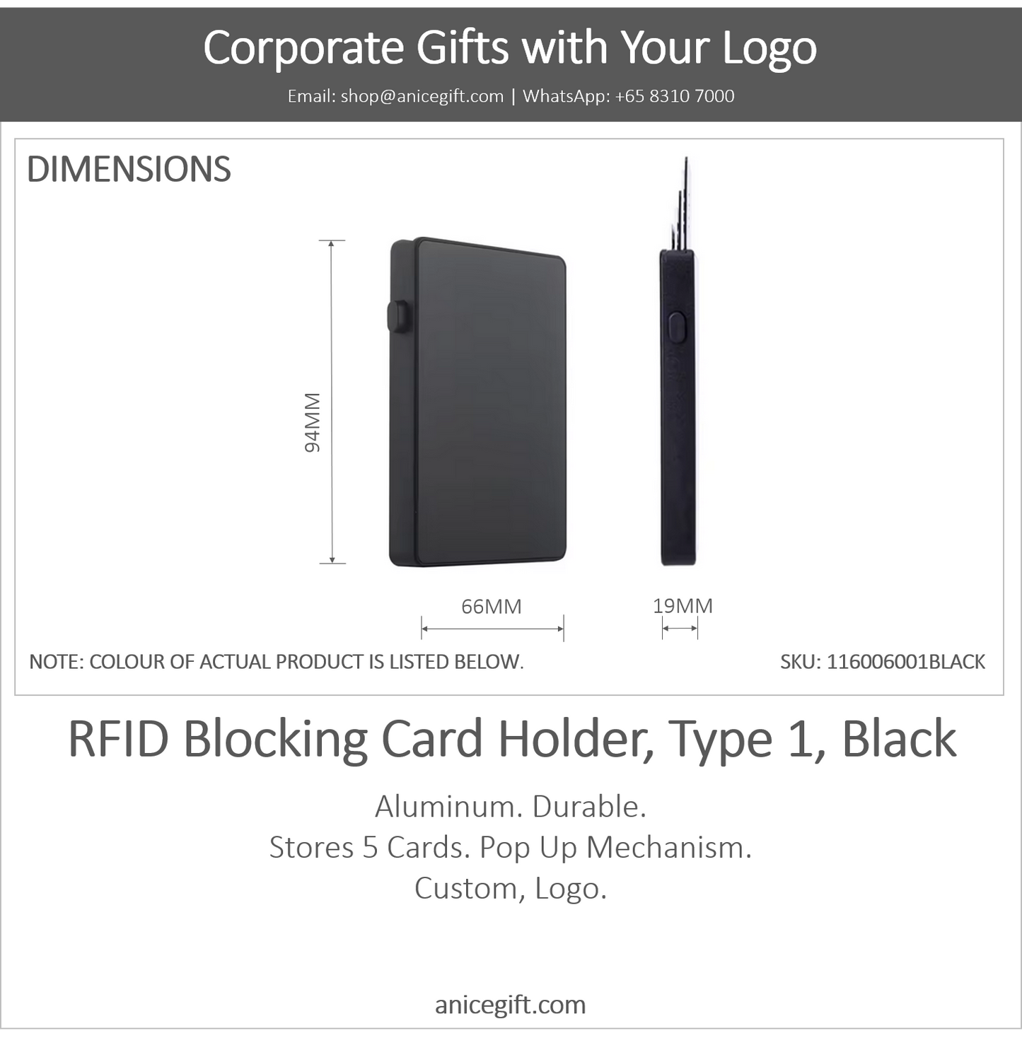 RFID Blocking Card Holder, Type 1, Black