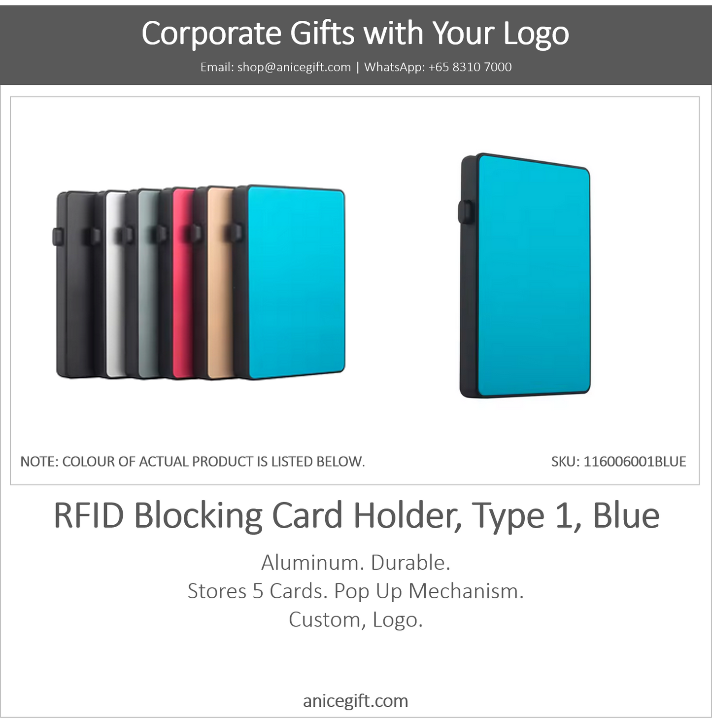 RFID Blocking Card Holder, Type 1, Blue