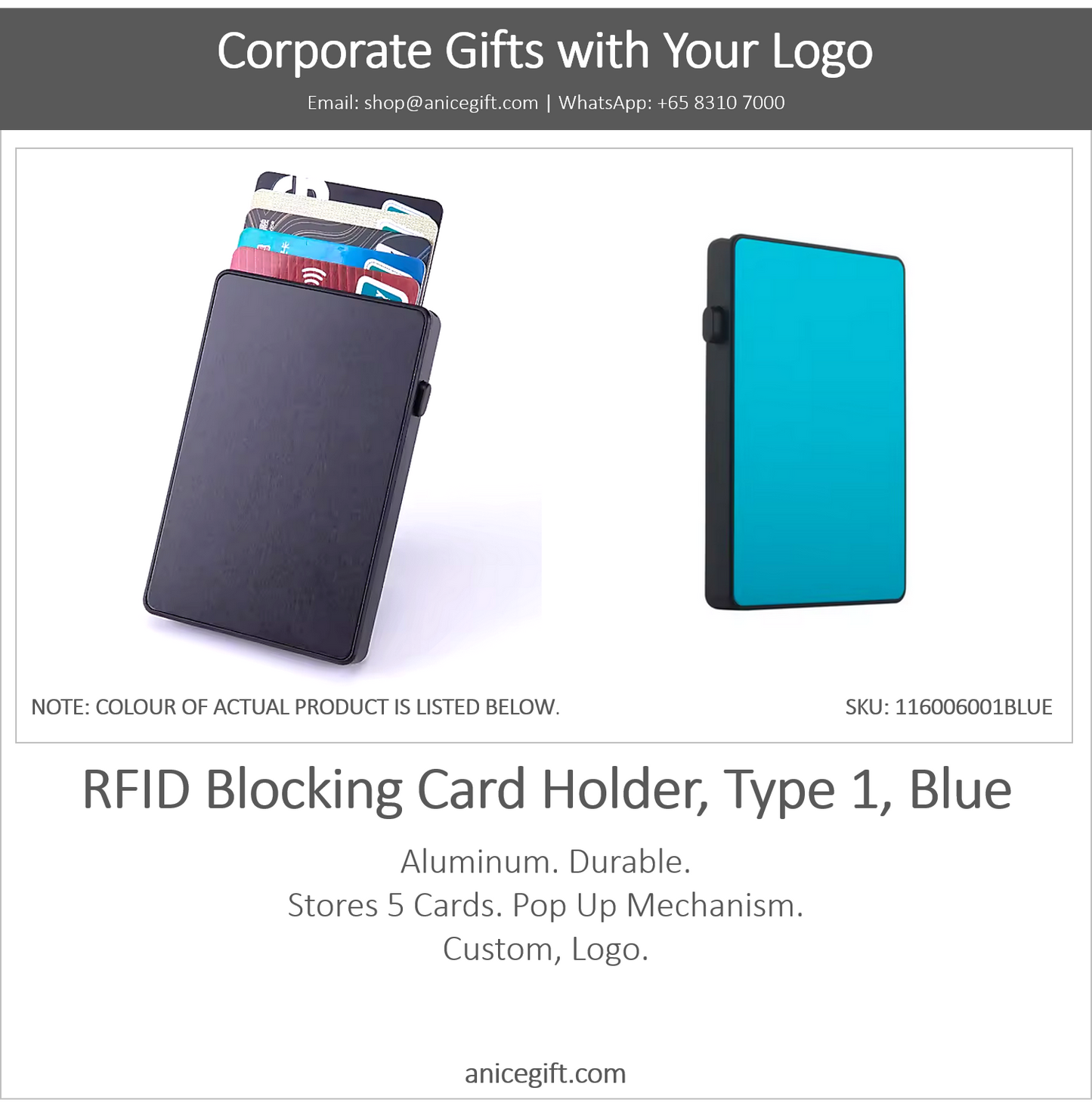 RFID Blocking Card Holder, Type 1, Blue