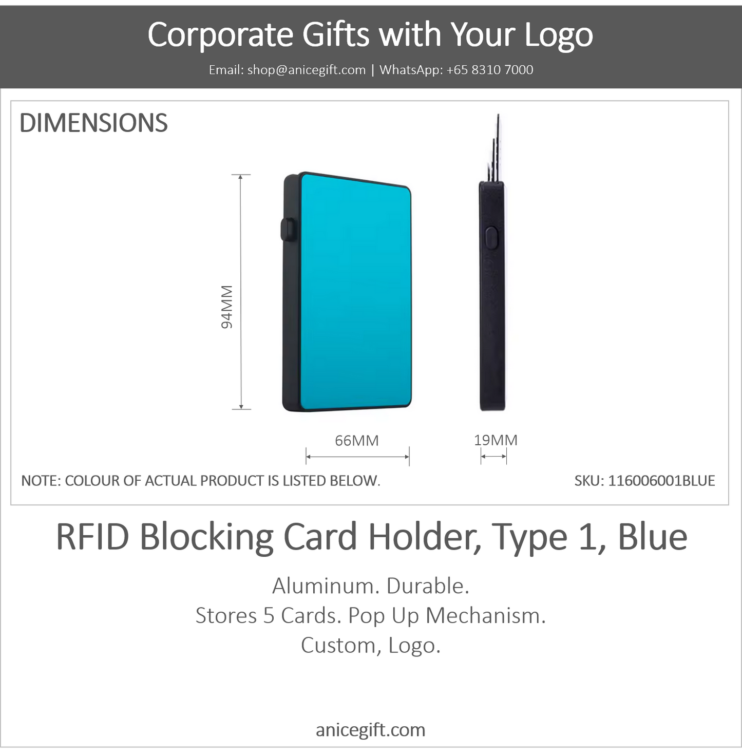 RFID Blocking Card Holder, Type 1, Blue
