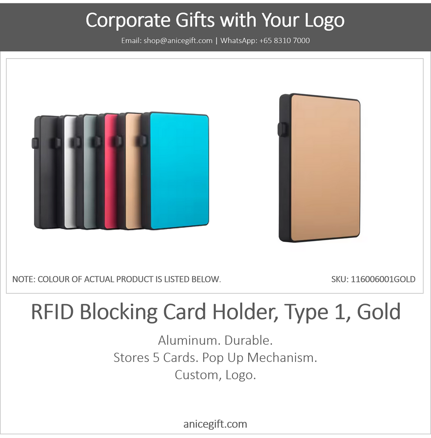 RFID Blocking Card Holder, Type 1, Gold