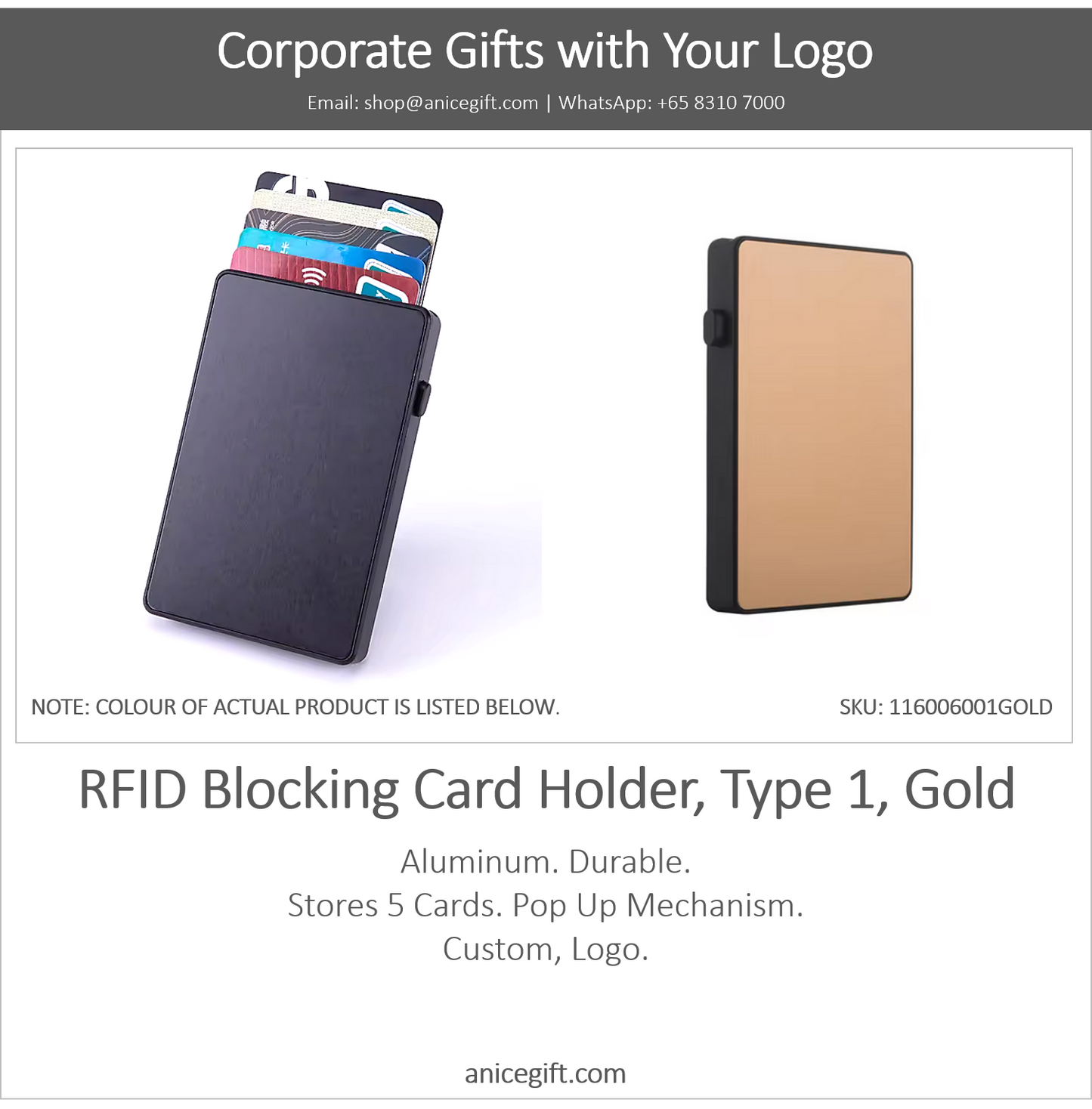 RFID Blocking Card Holder, Type 1, Gold