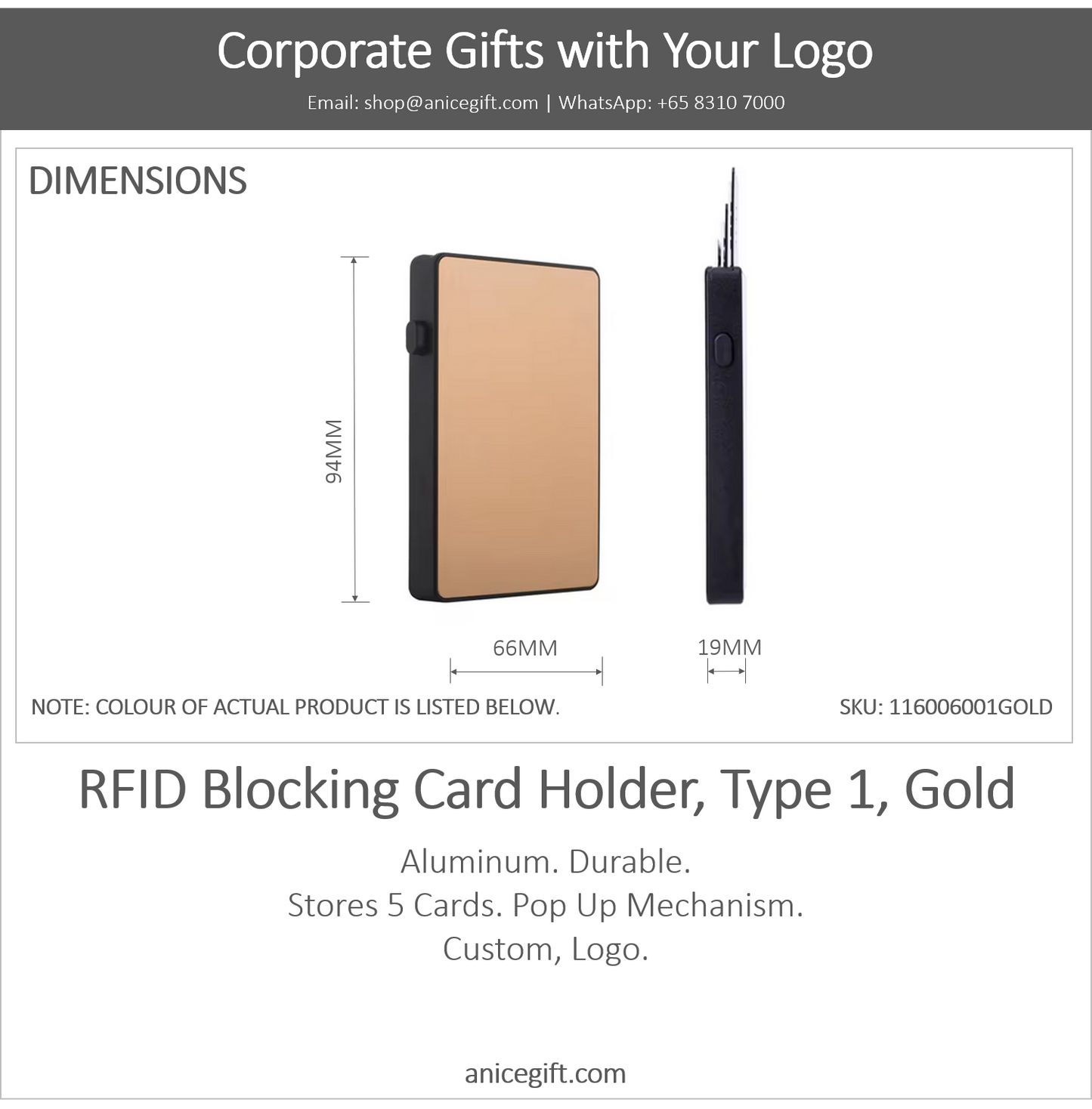 RFID Blocking Card Holder, Type 1, Gold