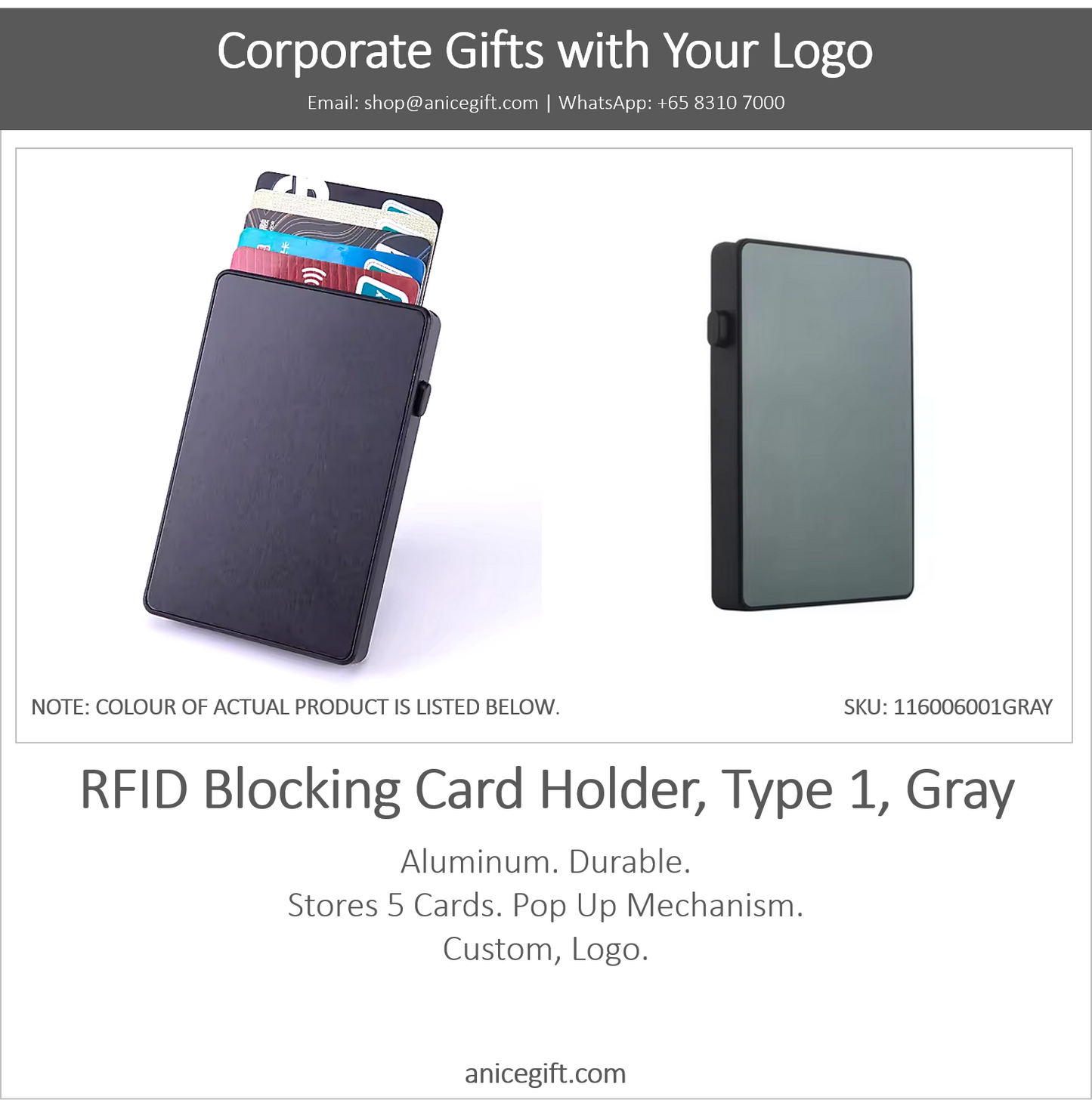 RFID Blocking Card Holder, Type 1, Gray