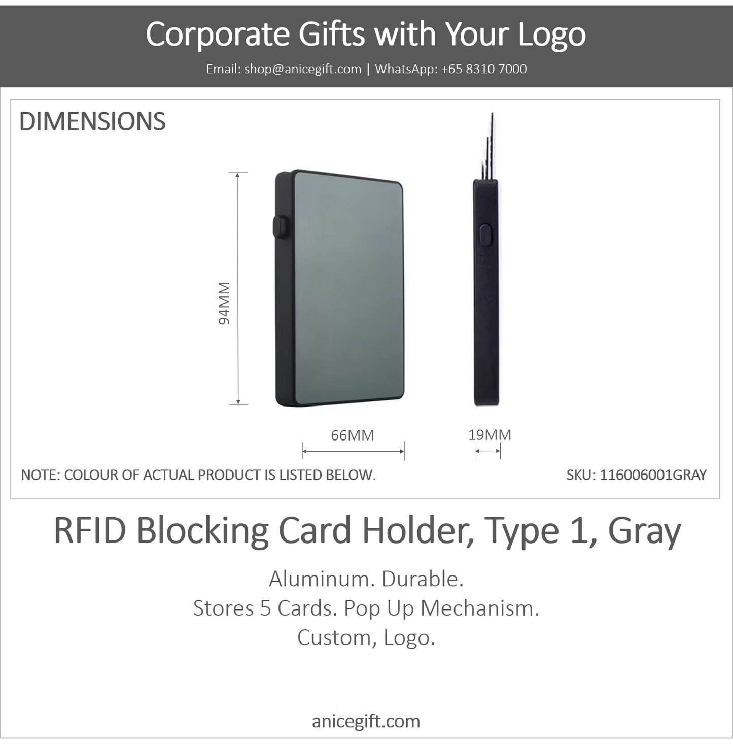 RFID Blocking Card Holder, Type 1, Gray