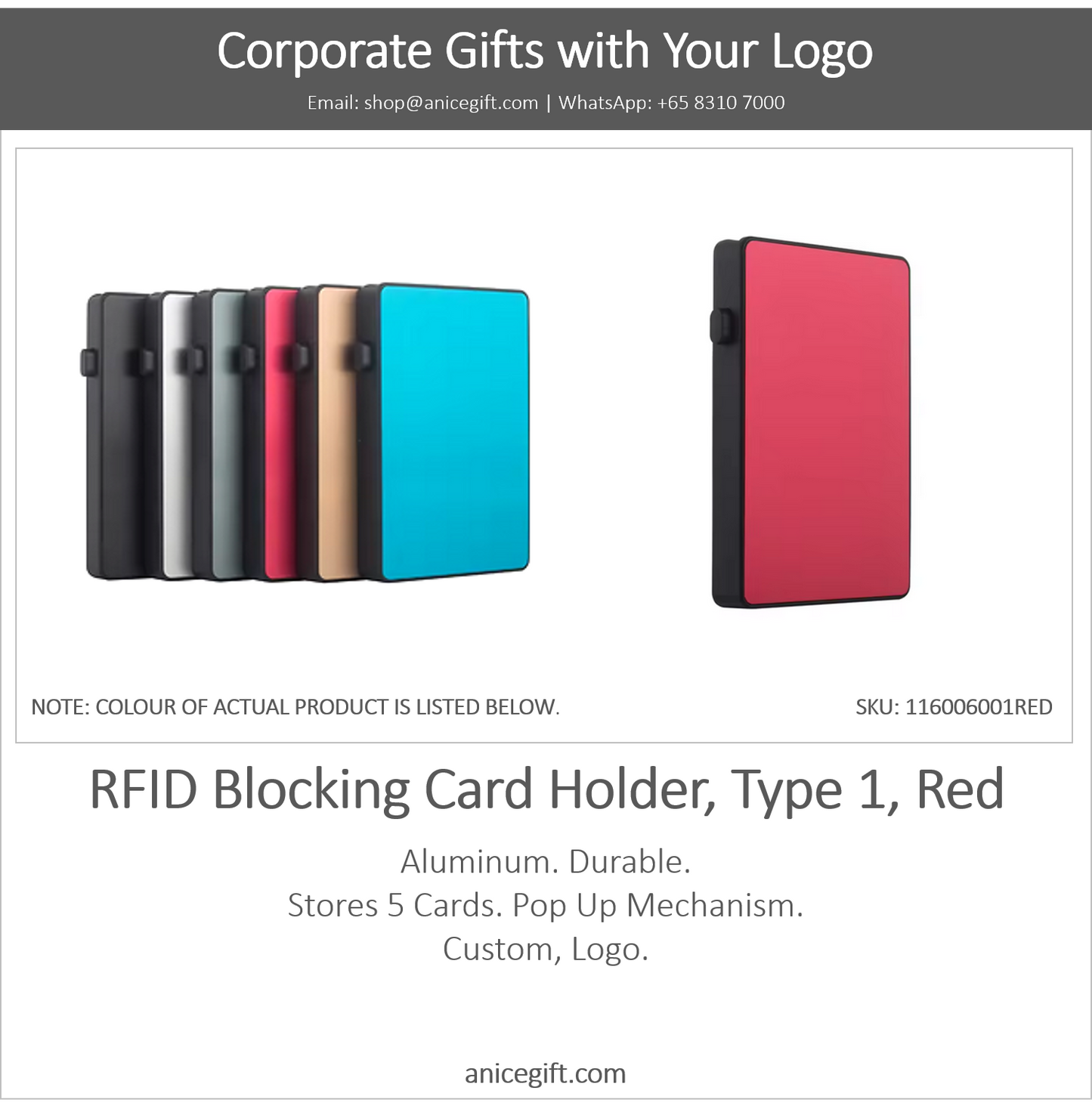 RFID Blocking Card Holder, Type 1, Red