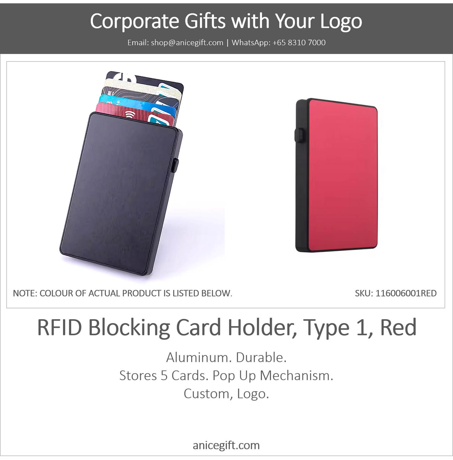 RFID Blocking Card Holder, Type 1, Red