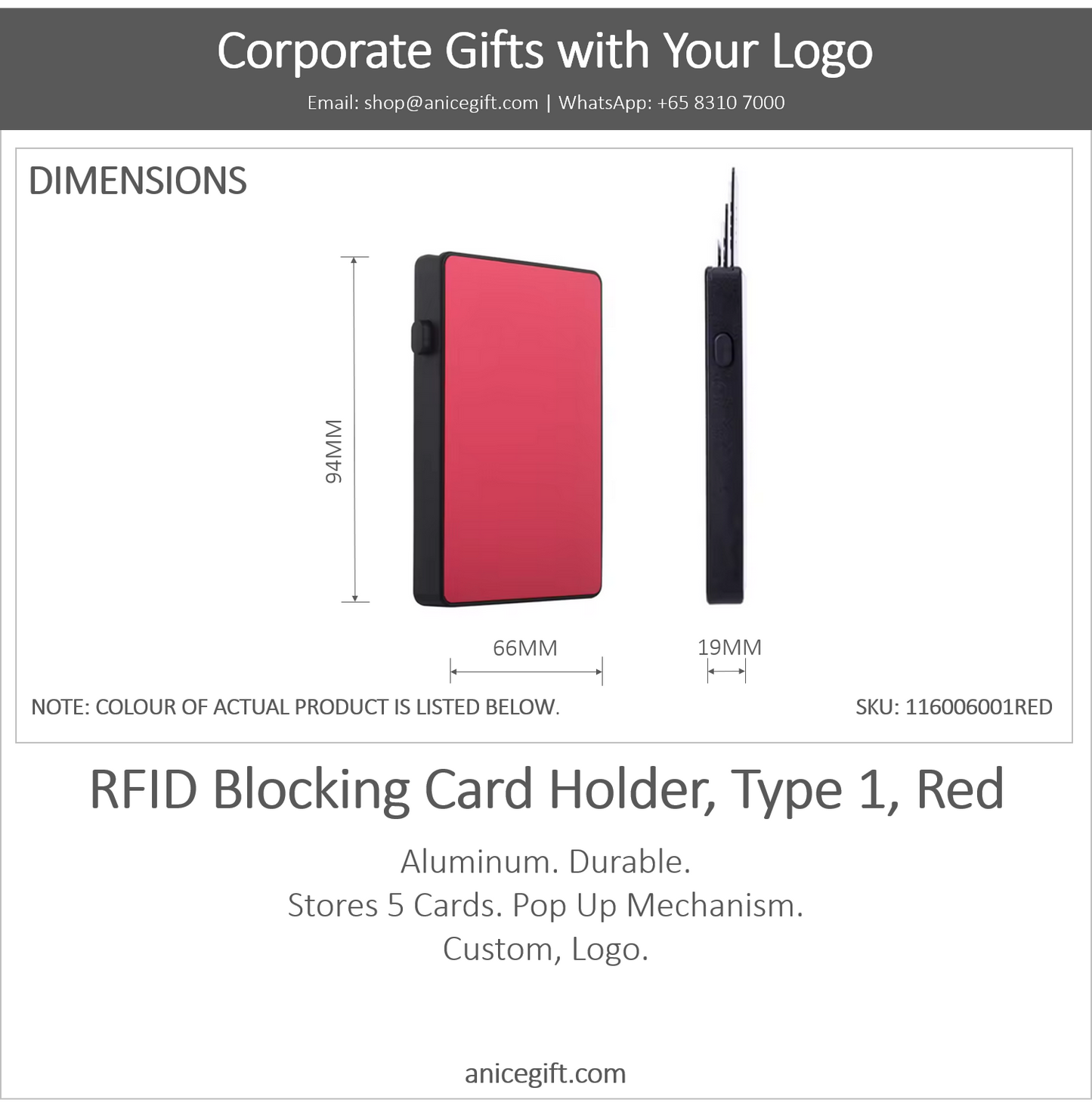 RFID Blocking Card Holder, Type 1, Red