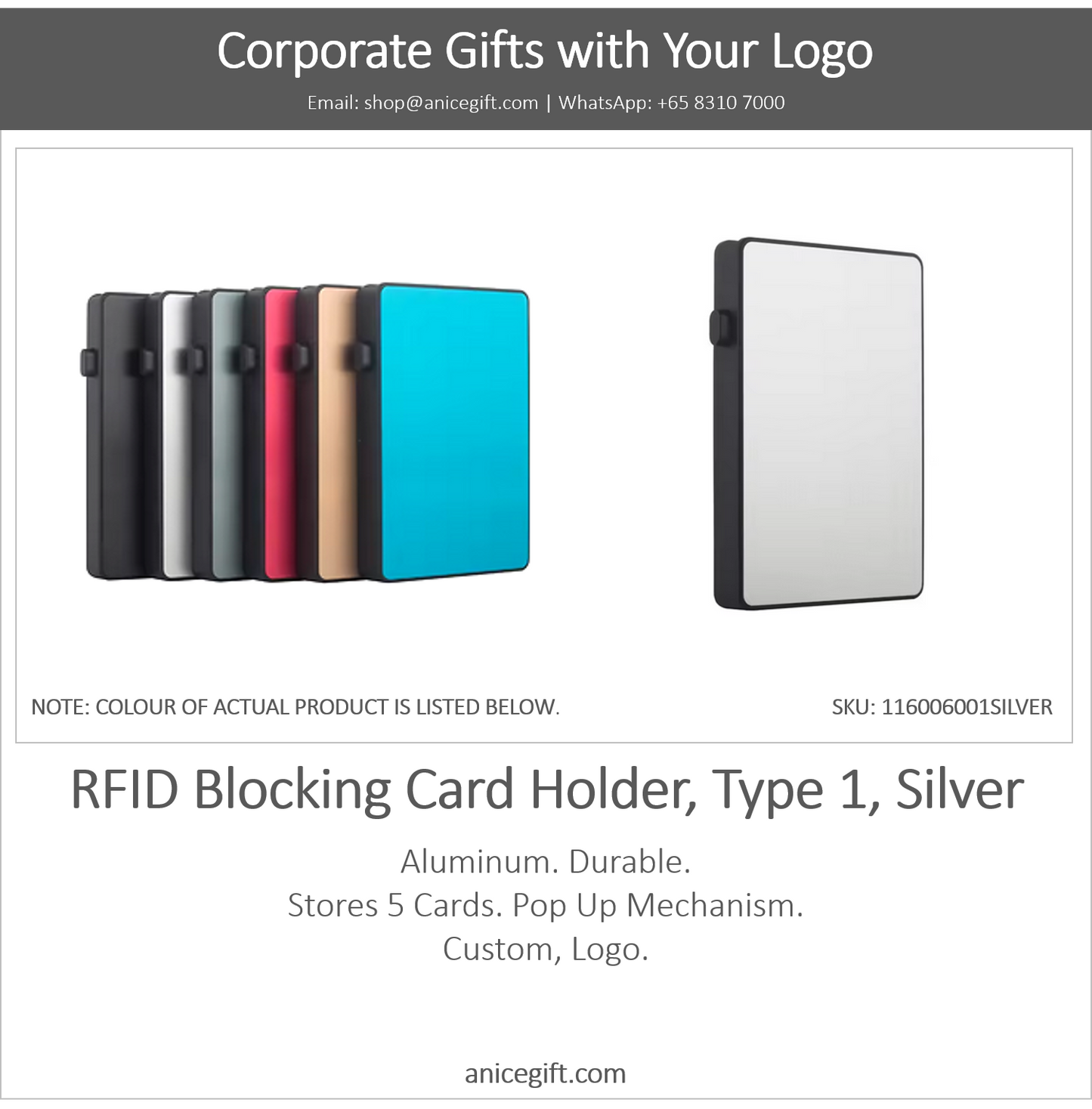 RFID Blocking Card Holder, Type 1, Silver