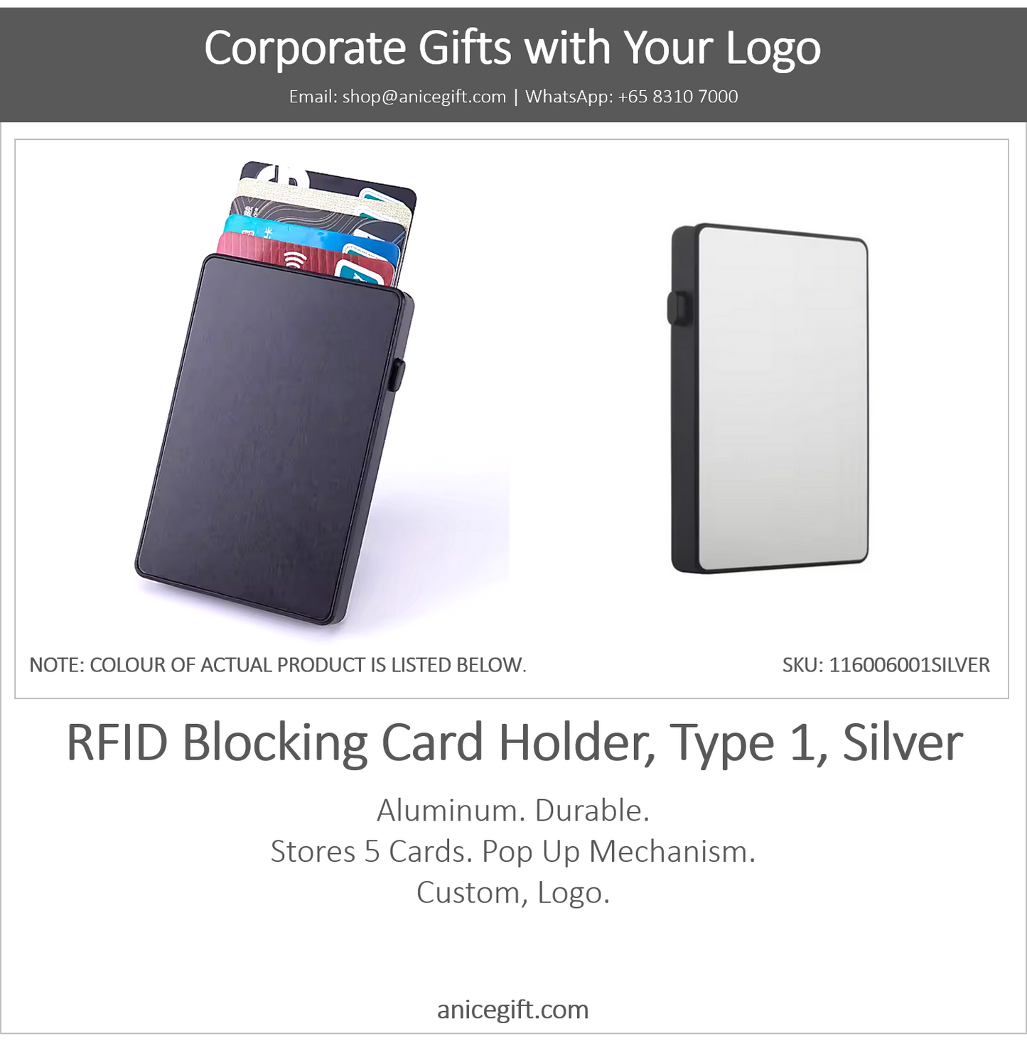 RFID Blocking Card Holder, Type 1, Silver