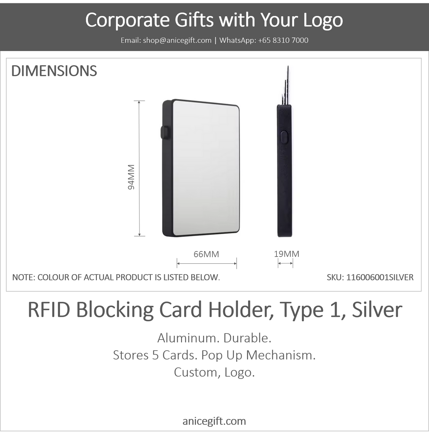 RFID Blocking Card Holder, Type 1, Silver