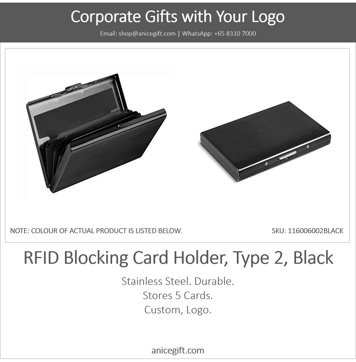 RFID Blocking Card Holder, Type 2, Black