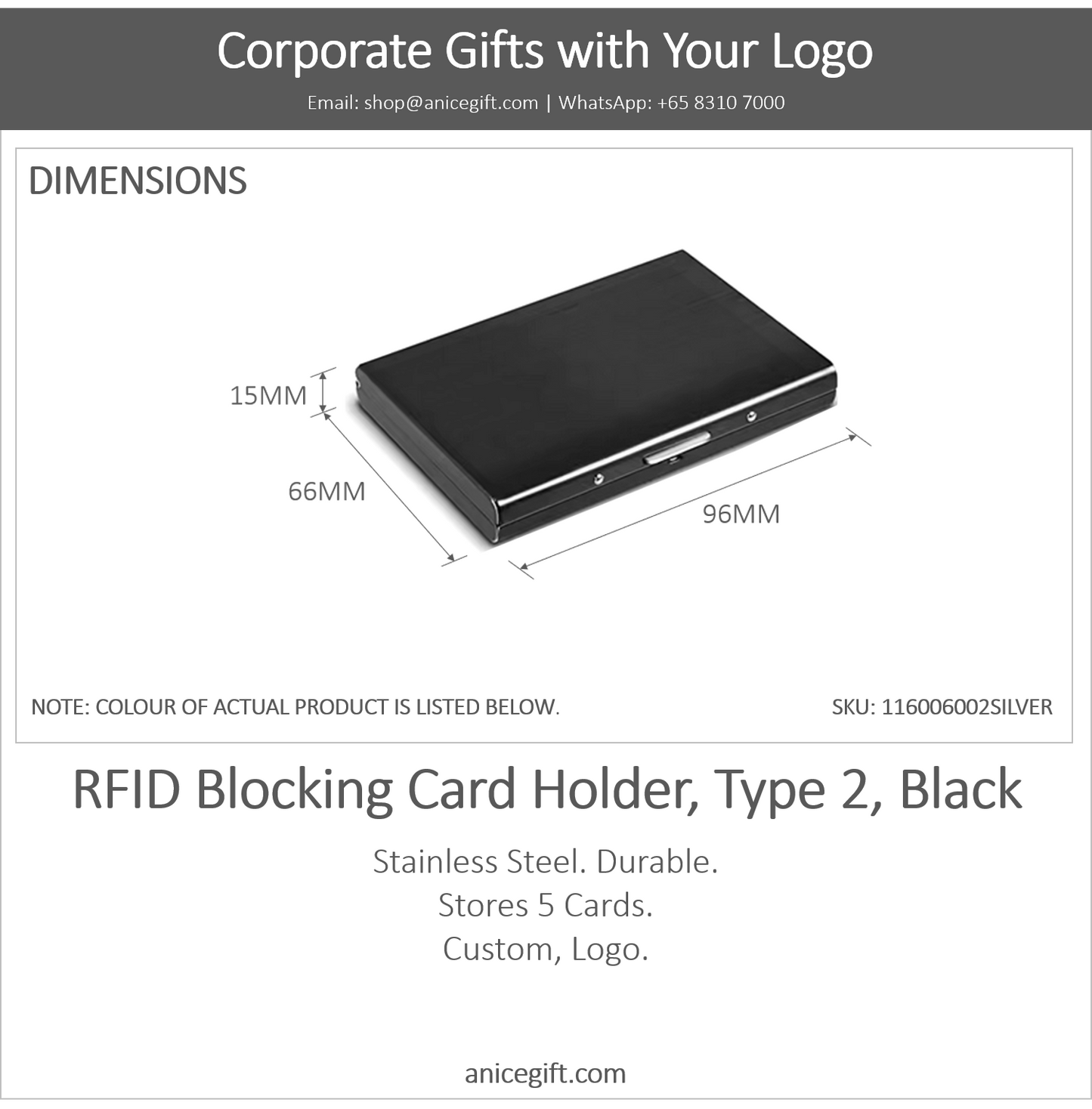 RFID Blocking Card Holder, Type 2, Black