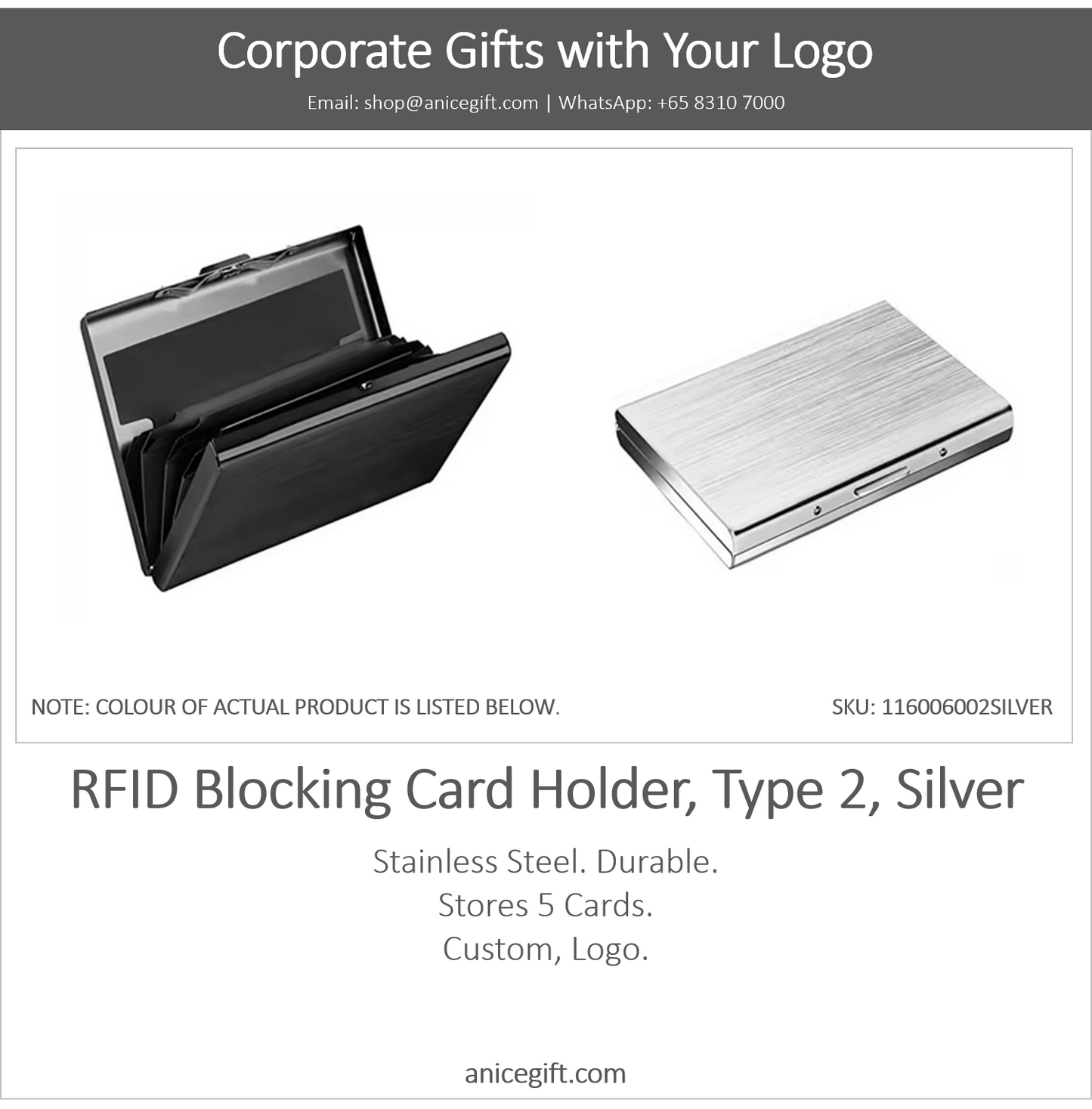 RFID Blocking Card Holder, Type 2, Silver