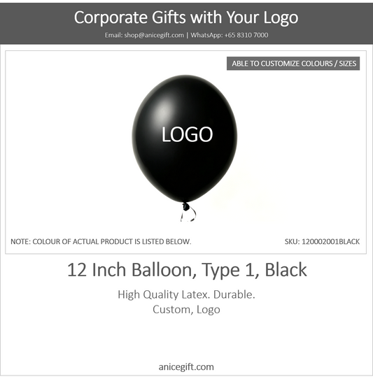 12 Inch Balloon, Type 1, Black