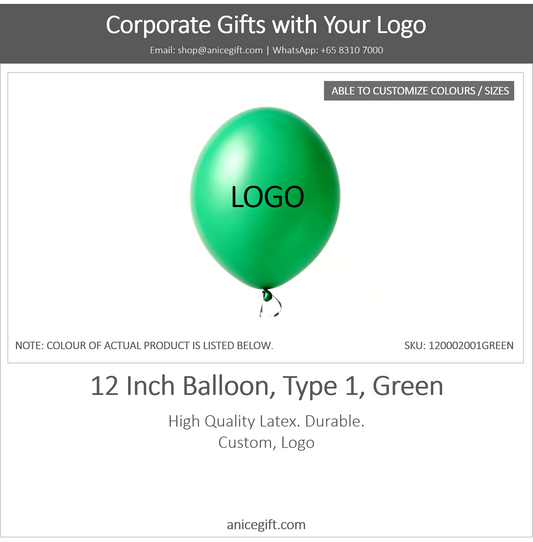 12 Inch Balloon, Type 1, Green