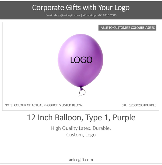 12 Inch Balloon, Type 1, Purple