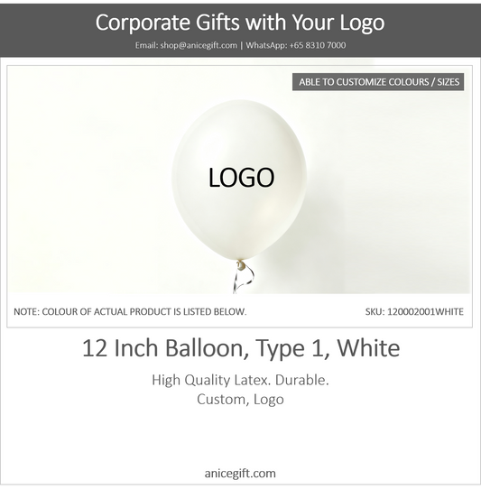 12 Inch Balloon, Type 1, White