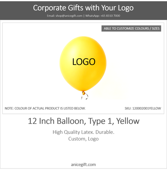12 Inch Balloon, Type 1, Yellow
