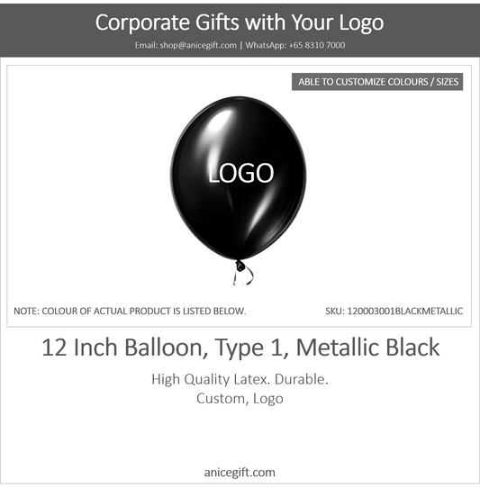 12 Inch Balloon, Type 2, Metallic Black
