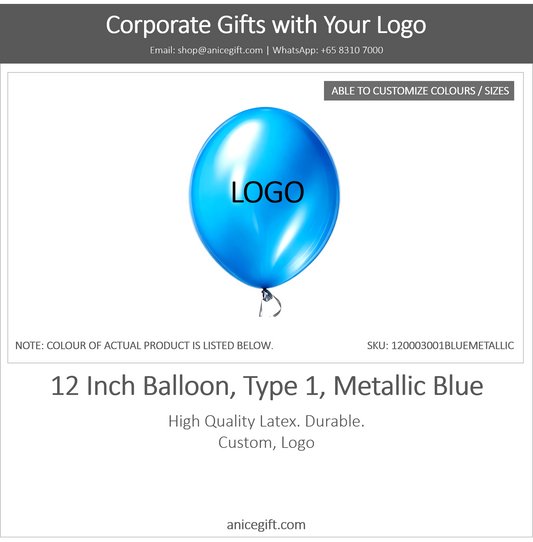 12 Inch Balloon, Type 2, Metallic Blue