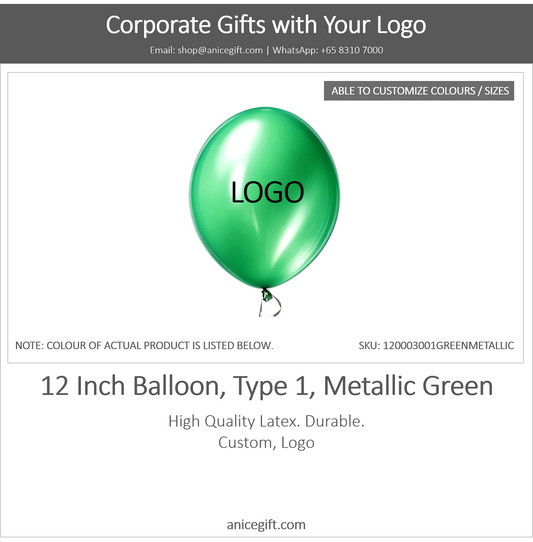 12 Inch Balloon, Type 2, Metallic Green