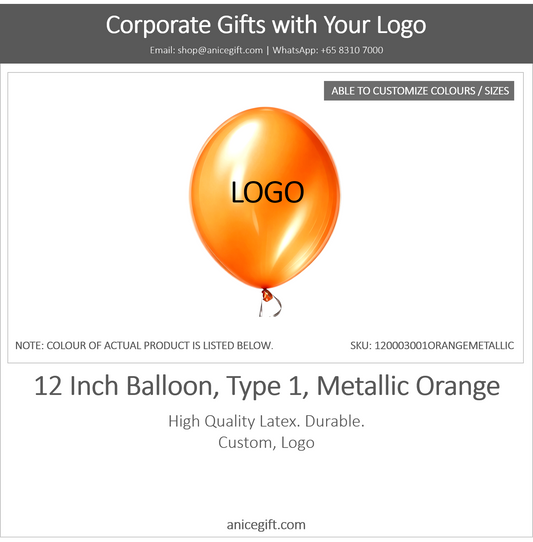 12 Inch Balloon, Type 2, Metallic Orange