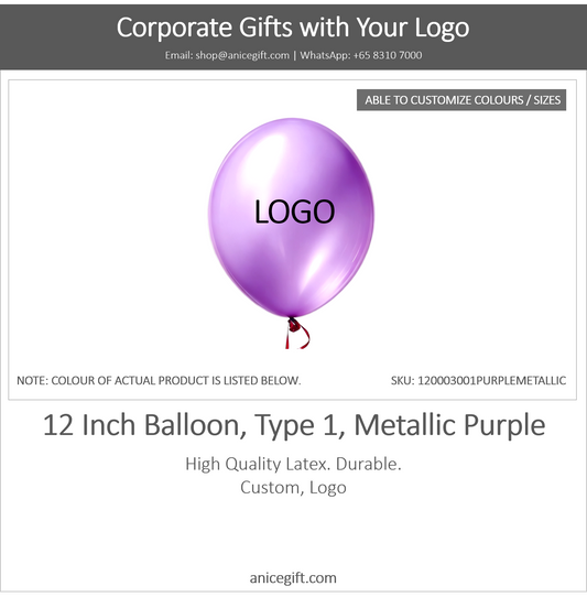 12 Inch Balloon, Type 2, Metallic Purple