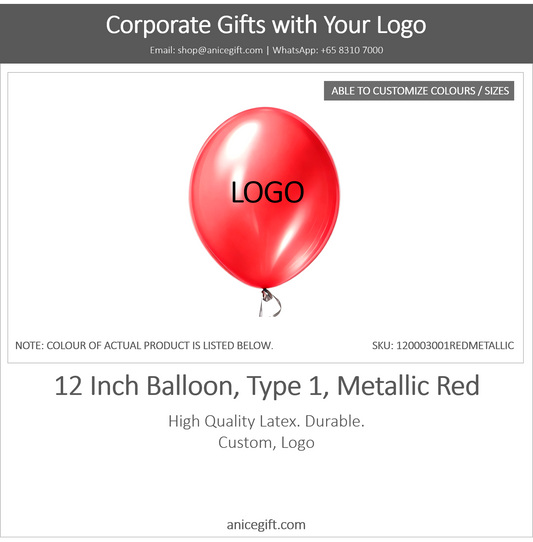 12 Inch Balloon, Type 2, Metallic Red