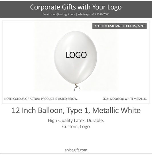 12 Inch Balloon, Type 2, Metallic White