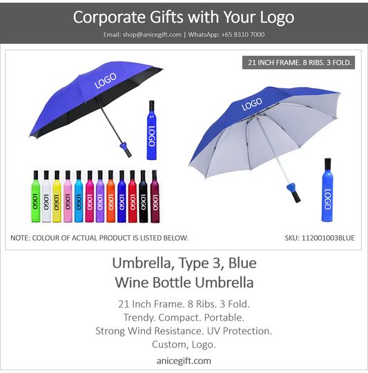 Umbrella, Type 3, Blue | Wine Bottle Umbrella
