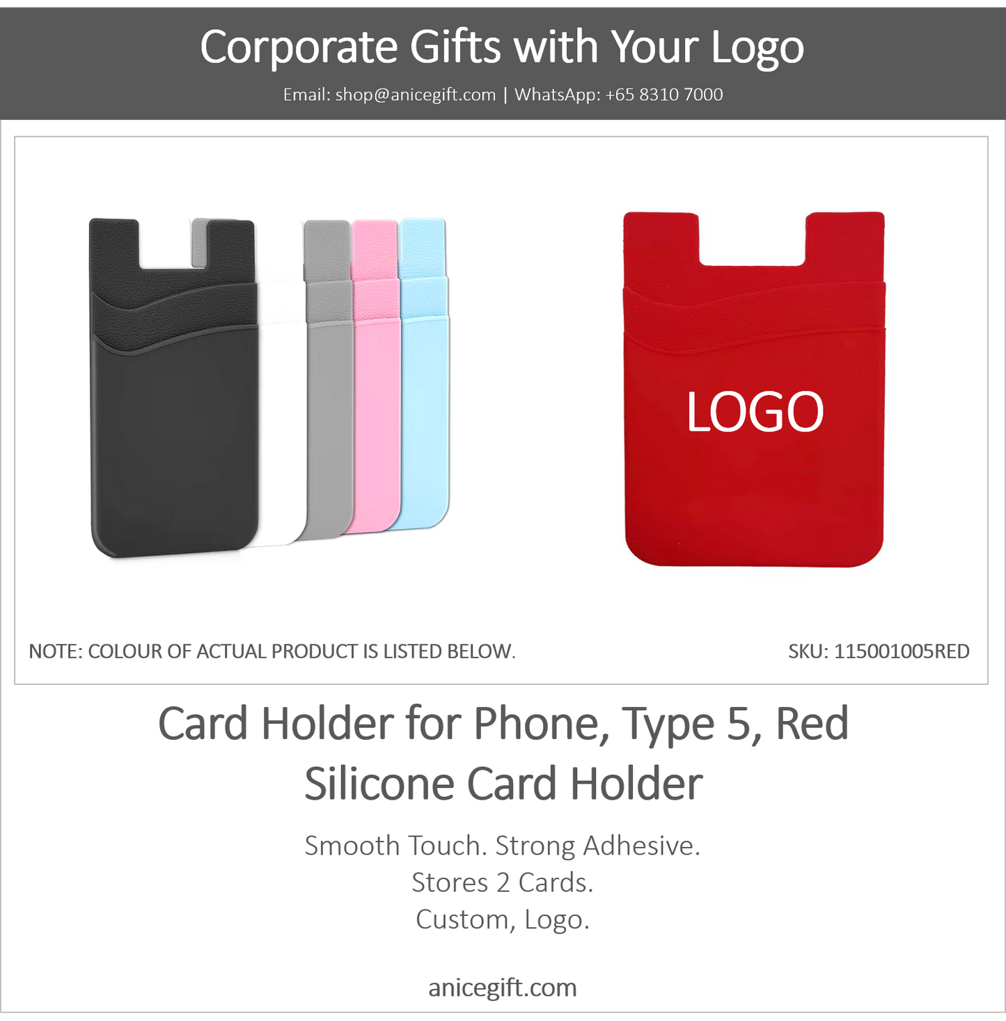 Card Holder for Phone, Type 5, Red | Silicone Card Holder