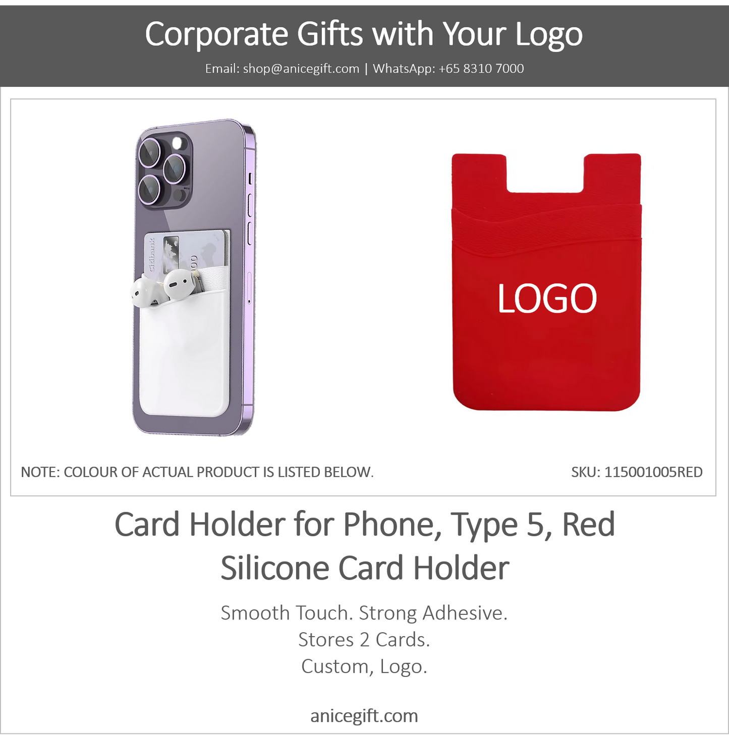 Card Holder for Phone, Type 5, Red | Silicone Card Holder