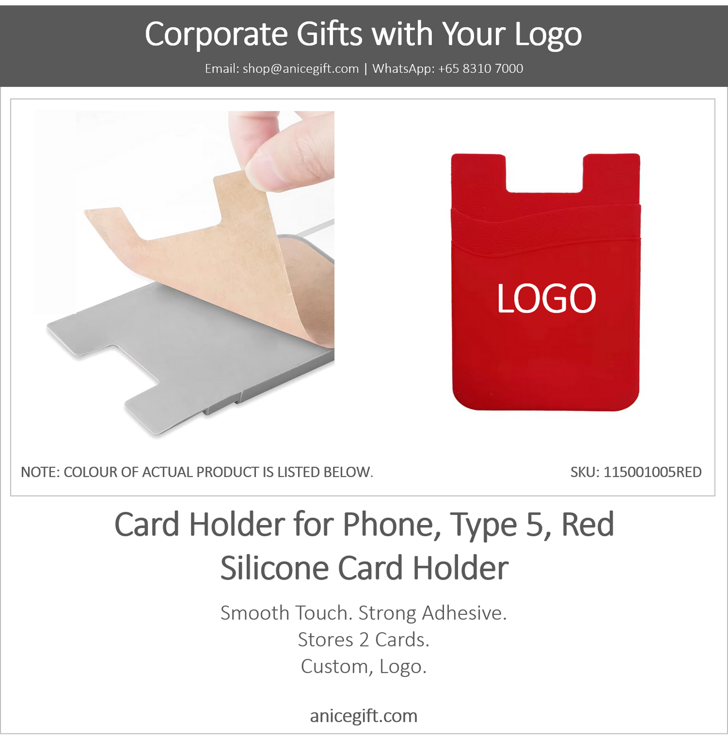 Card Holder for Phone, Type 5, Red | Silicone Card Holder