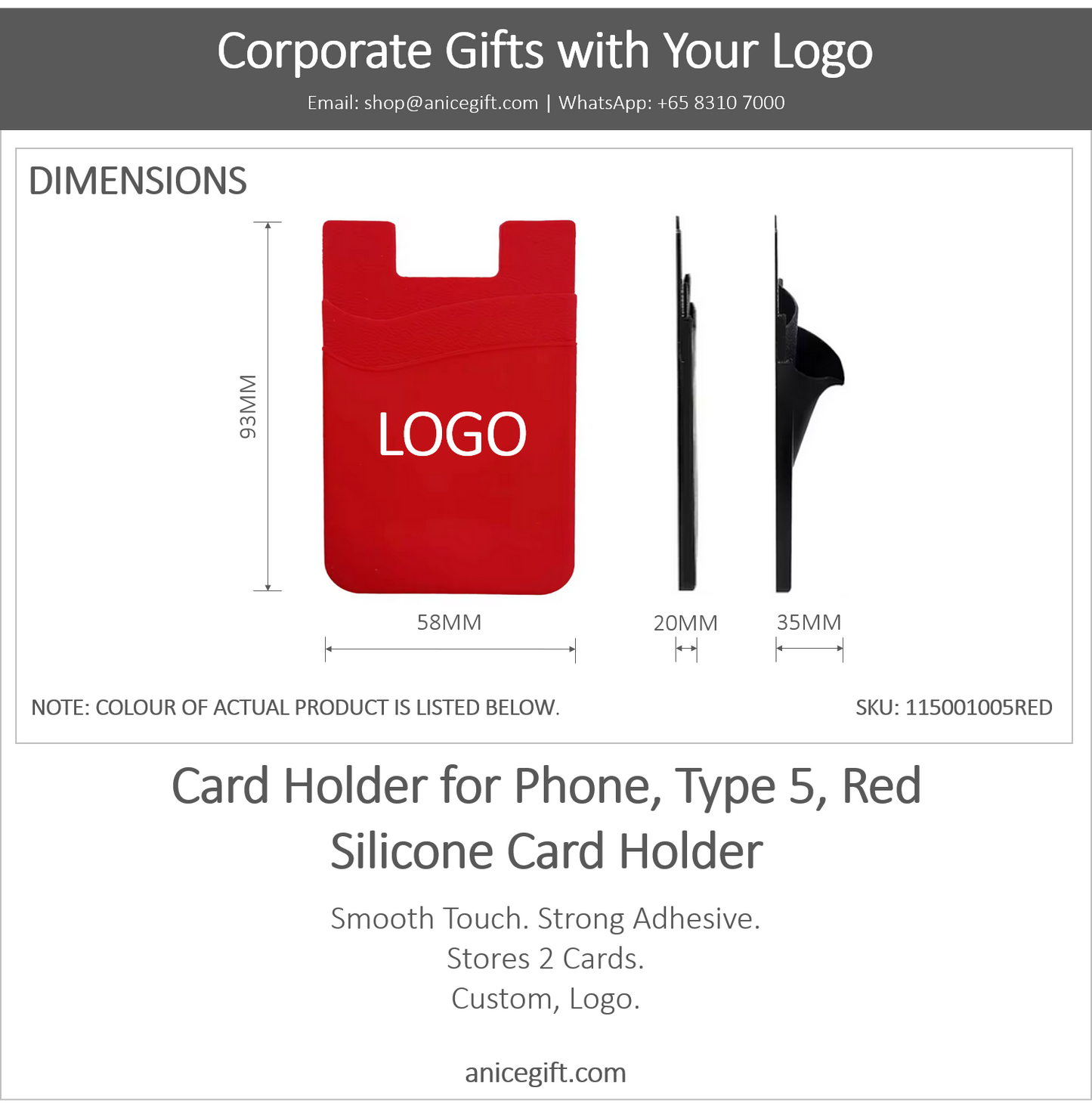 Card Holder for Phone, Type 5, Red | Silicone Card Holder